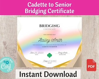 Cadette to Senior Bridging Certificate Scouts Bridging Ceremony Printable Troop Leader Resource Instant Download | #102
