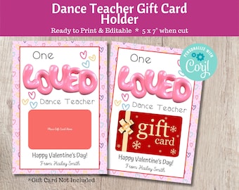 One Loved Dance Teacher valentijnskaarthouder voor dansleraren valentijnscadeau - dansinstructeur afdrukbaar cadeau-idee
