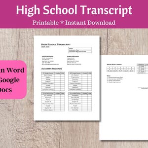 High School Transcript Template for Homeschool Printable Editable File for Microsoft Word & Google Docs, Fillable Instant Digital Download