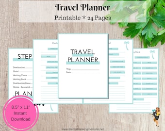 Travel Planner Printable Instant Download for Planning Trips and Vacations Simple Travel Planning