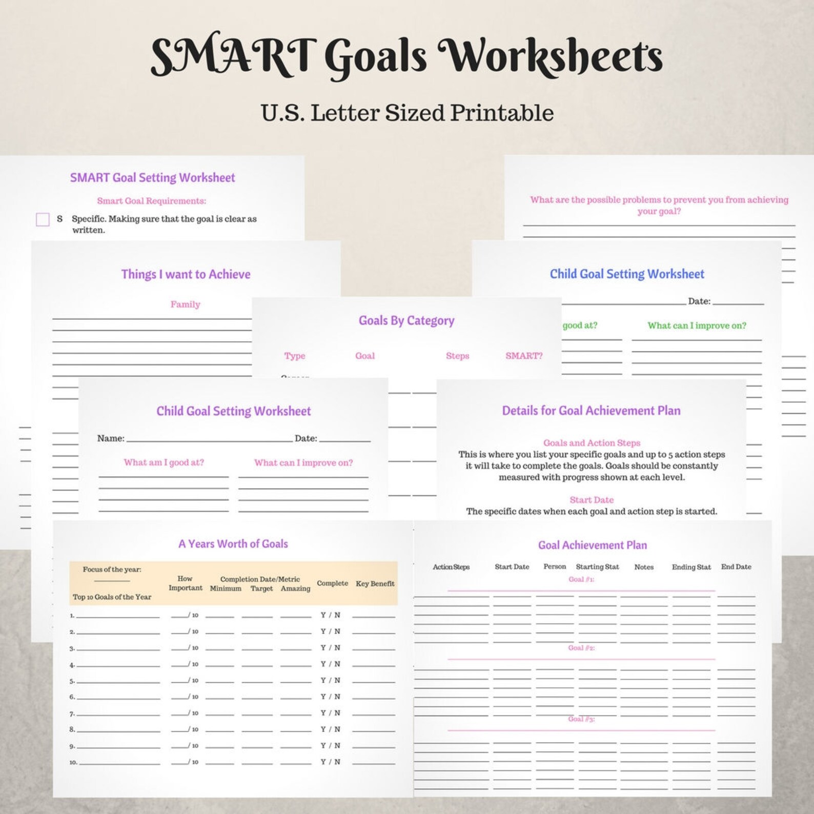 SMART Goal Setting Worksheets Printable Goal Achievement Instant ...