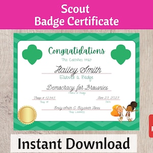 Scout Badge Certificate - Scouts Bridging Award Ceremony Troop Leader Resource Printable Instant Download PDF | #103