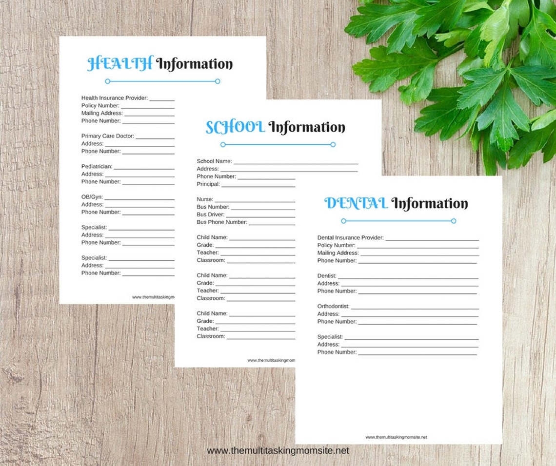 Family Info Printable - Family Info Binder - INSTANT DOWNLOAD - Etsy
