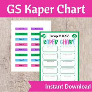 Girl Scout Kaper Chart Editable Troop Leader Organization Printable Instant Download
