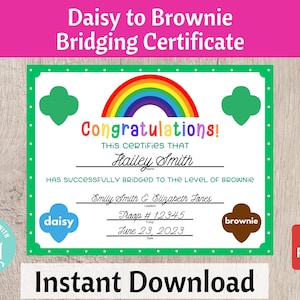 Daisy to Brownie Bridging Certificate Scouts Bridging Ceremony Printable Troop Leader Resource Instant Download | #101