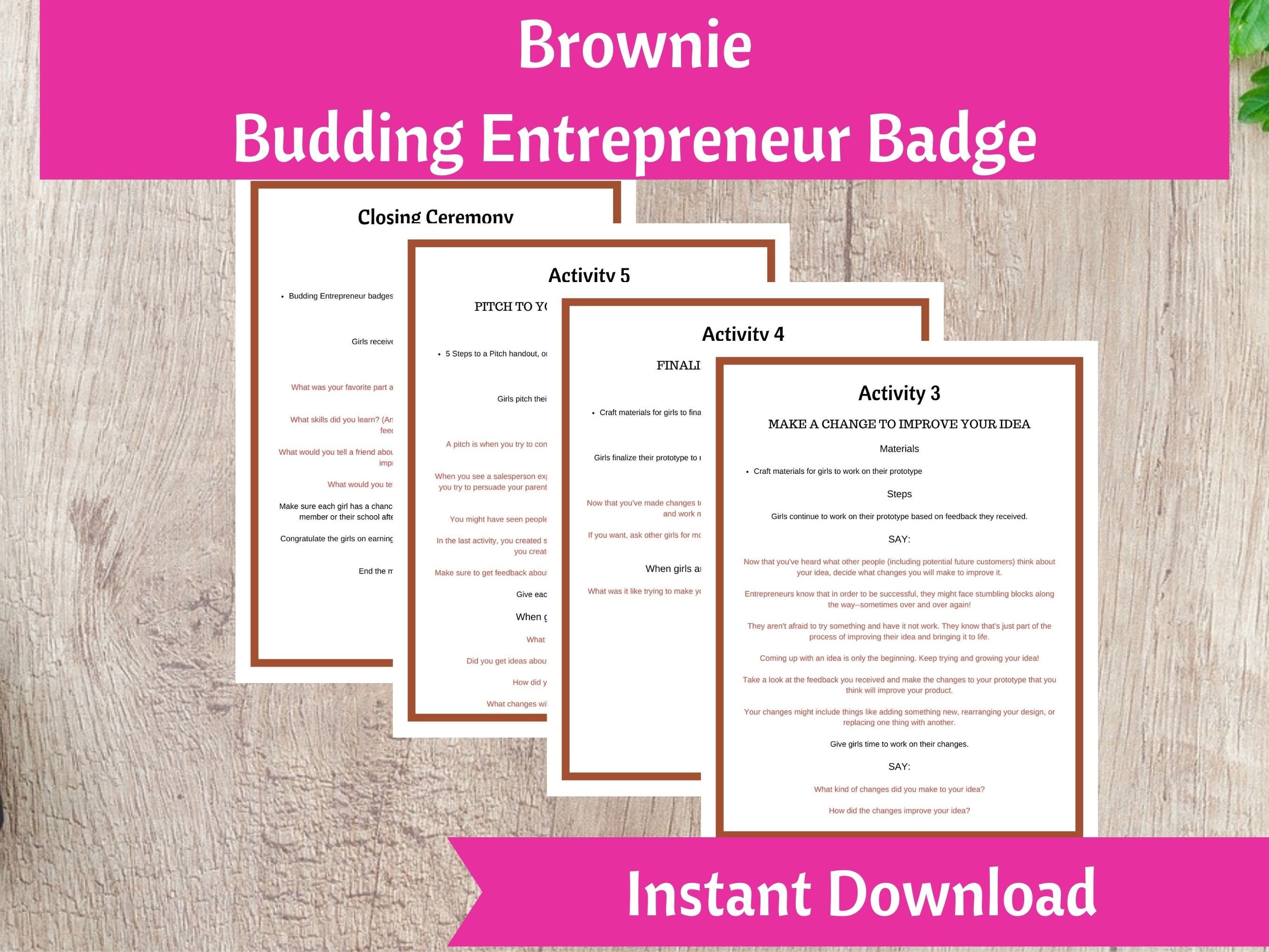 Brownie Budding Entrepreneur Badge Activity Kit Girls Scout Troop