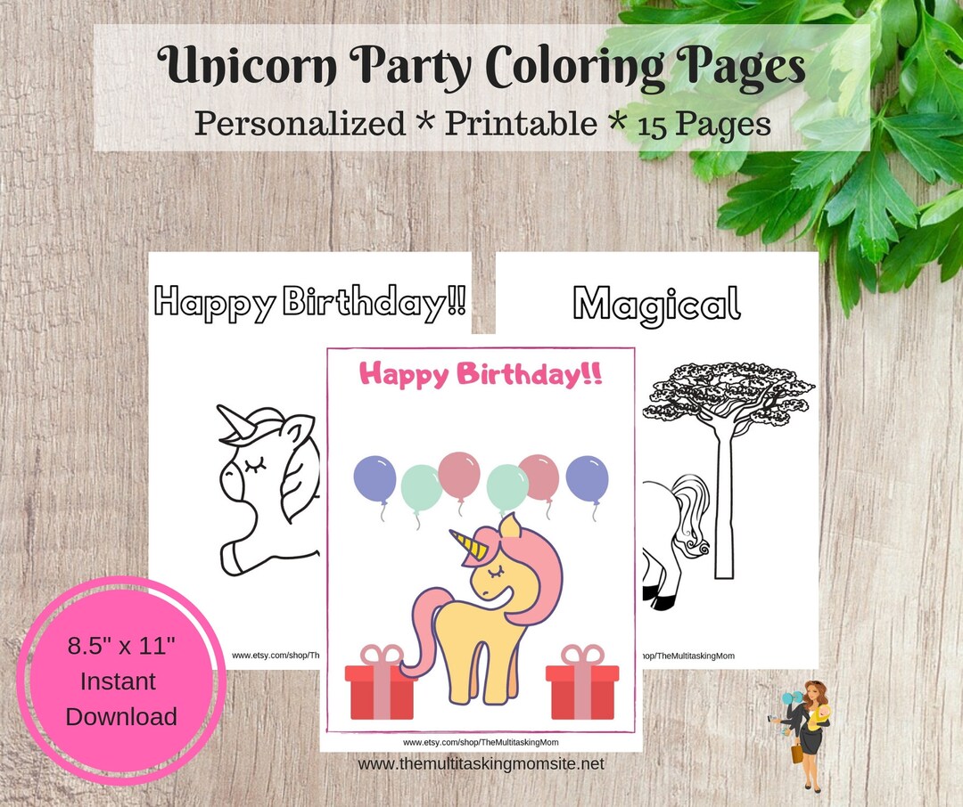 Unicorn Party Coloring Pages, Activity Pages, Birthday Party Activity ...