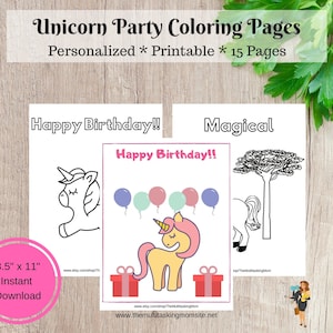Unicorn Party Coloring Pages, Activity Pages, Birthday Party Activity, Party Favor