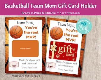 Porte-cartes cadeau pour maman de l'équipe de basket-ball Cadeau de fin de saison - Cadeau pour maman de l'équipe sportive à imprimer