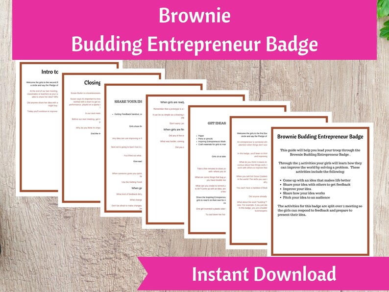 Brownie Budding Entrepreneur Badge Activity Kit Girls Scout Troop