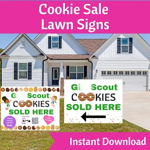 Cookies Sold Here Sign Scout Cookie Booth Printable 24"x18" Lawn Sign, Instant Download