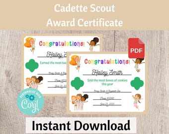 Cadette Scout Award-certificaat, overbruggingsceremonie certificaat leidersbron - afdrukbare directe download | #101