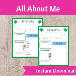 Scout All About Me PDF - 2 Versions - Color and Black & White - Printable Instant Download