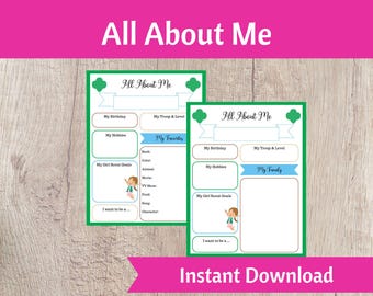 Scout All About Me PDF - 2 wersje - kolorowa i czarno-biała - do wydruku natychmiastowego pobrania
