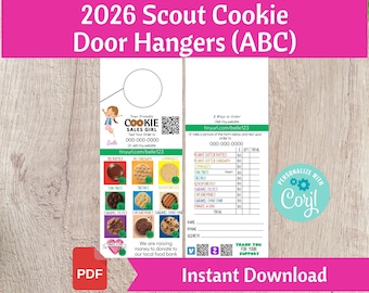 2026 Scout Cookie Door Hanger ABC | Scout Troop ABC Printable Meet the Cookies