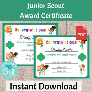 Junior Scout Awards Certificate - Customizable Scout Certificate Scout Leader Resource - Printable Instant Download | #101