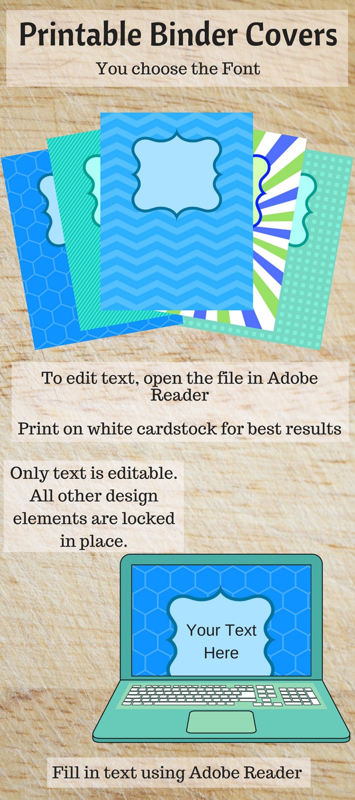 Printable Binder Covers Blue and Green - Etsy