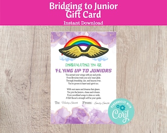 Bridging to Junior Gift Card Troop Leader Resource Girl Scout Gift - Printable Instant Download