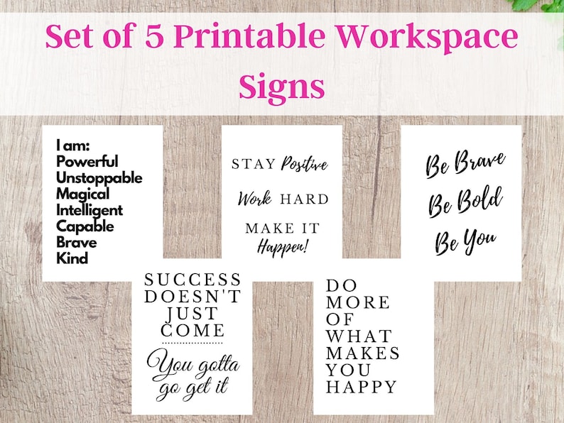Set of 5 Printable Work-space Signs Inspirational Wall Art - Etsy