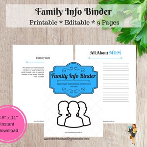 Family Info Printable - Family Info Binder - INSTANT DOWNLOAD - Etsy