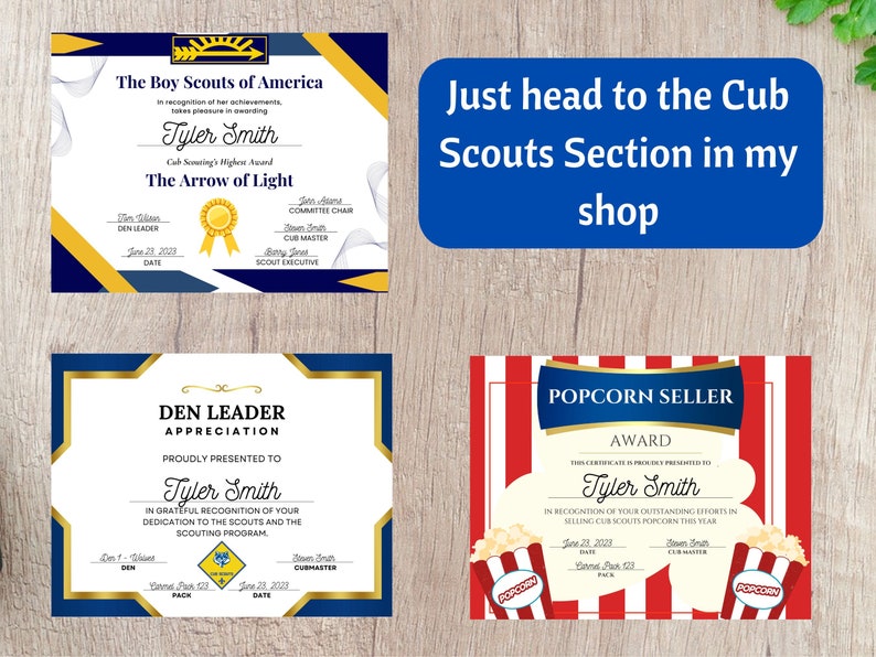 Cub Scout Certificate of Appreciation Leader Appreciation Blue and Gold