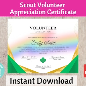 Volunteer Appreciation Certificate - Scouts Bridging Ceremony - Printable Instant Download | #102