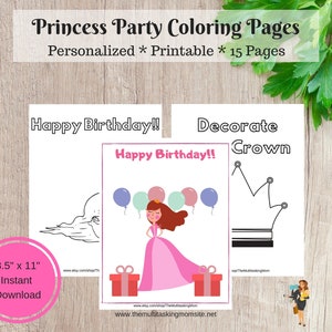 Princess Party Coloring Pages Printable Activity Pages Birthday Party Activity Instant Download Princess Party Favor