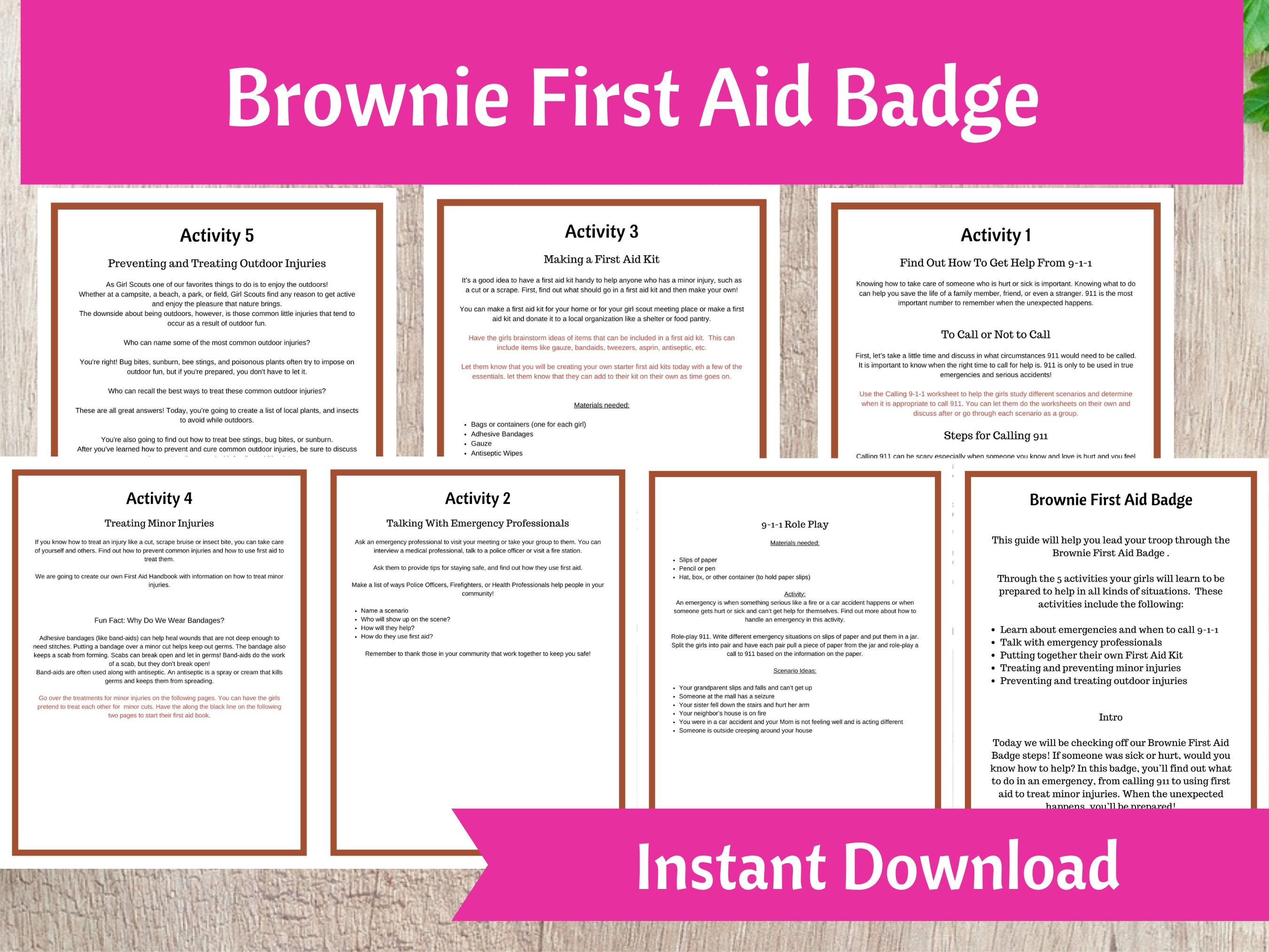 Brownie First Aid Badge Activity Kit Girls Scout Troop Organizer ...
