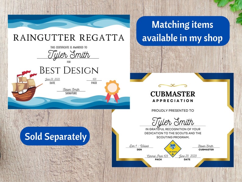 Cub Scout Certificate of Appreciation Leader Appreciation Blue and Gold