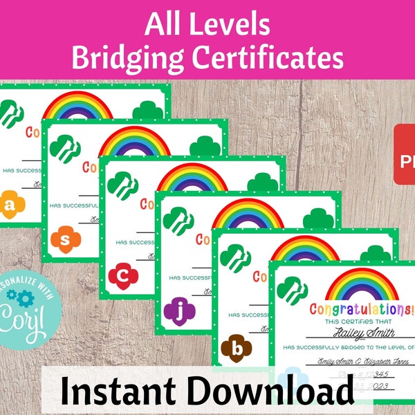 Girl Scout Bridging Certificates - All Levels Daisy to Adult Bridging Ceremony Printable Troop Leader Resource Instant Download | #101