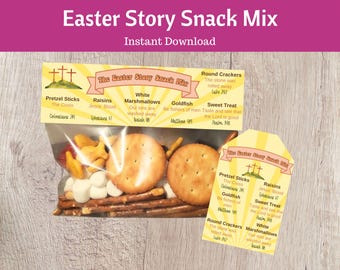 Easter Story Snack Mix Printable Bag Topper | Easter Treats, Easter Gift, Easter Craft for Kids.