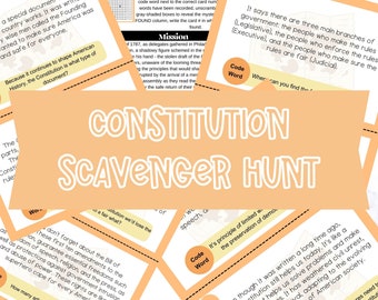 Constitution Classroom Activity - Constitution Scavenger Hunt Game – Homeschool Teacher Resource - US History Learning Reading Passages