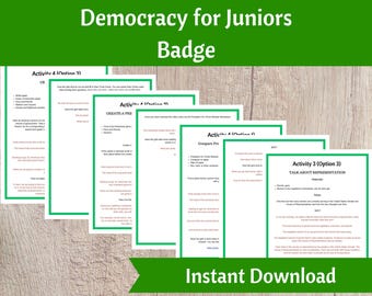 Activiteitskit met badge Democratie voor junioren | Organisator scoutingroep meisjes afdrukbaar