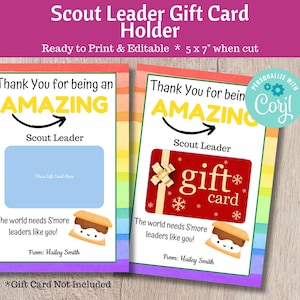 Gift Card Holder for Scout Leader End of Year Gift - Gift for Troop Leader Printable Scout Leader Gift