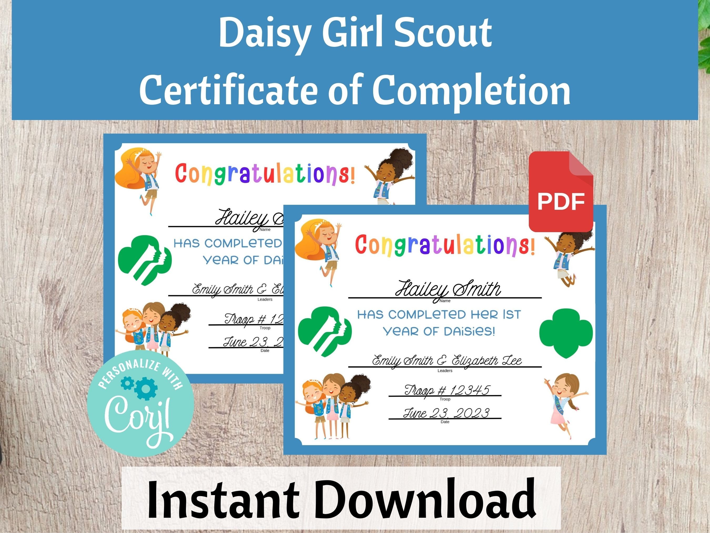 Daisy Girl Scout 1st and 2nd Year Certificate of Completion ...
