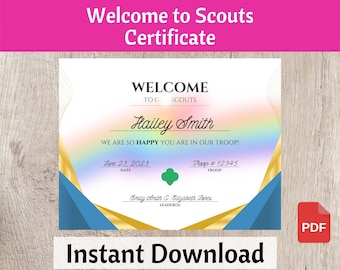 Certificato di benvenuto agli scout - Certificato di benvenuto alla truppa multilivello - Risorsa per leader di truppa stampabile Download immediato PDF / #102
