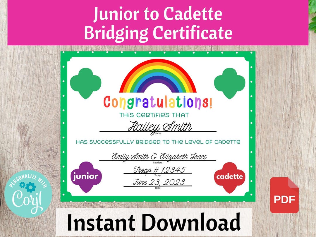 Junior to Cadette Bridging Certificate Scouts Bridging Ceremony ...