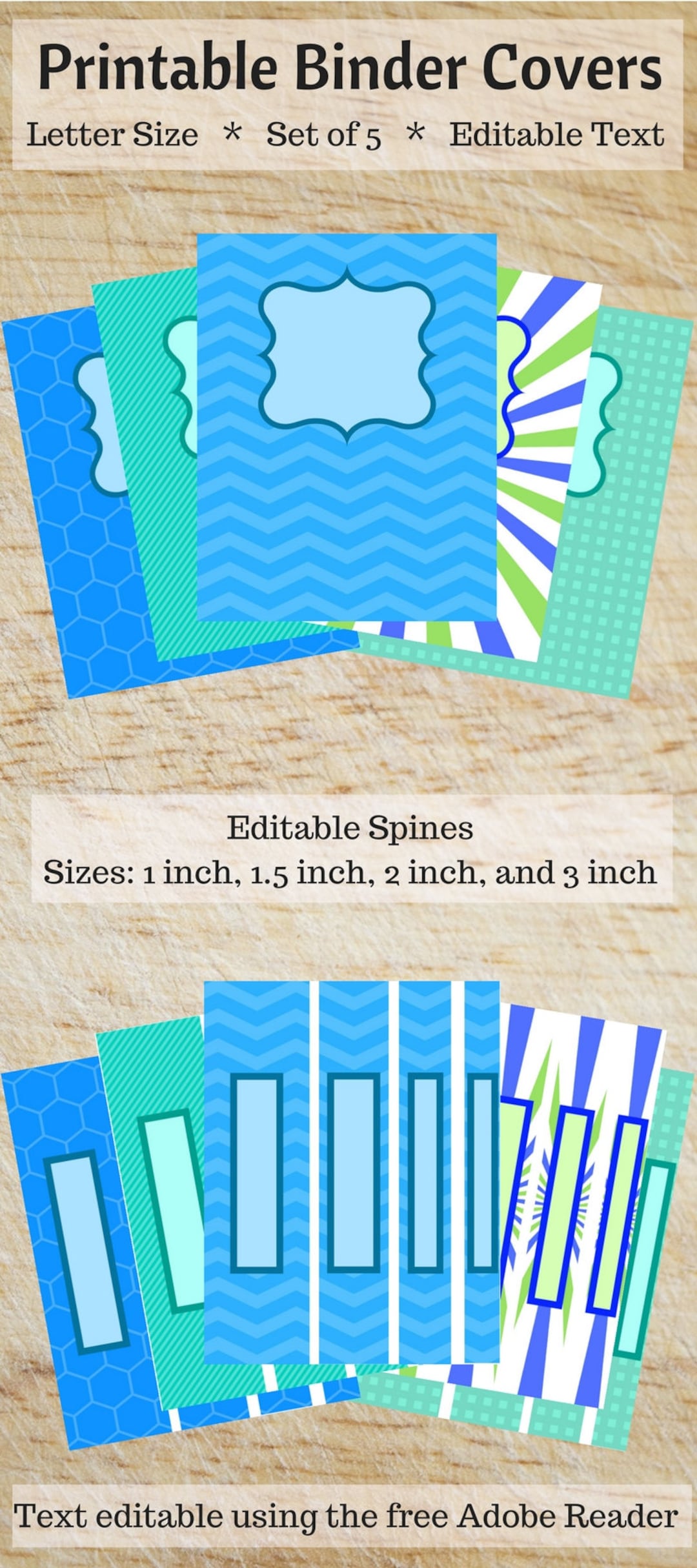 Printable Binder Covers Blue and Green - Etsy