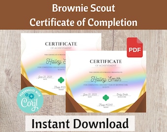 Brownie Girl Scout 1e en 2e jaars certificaat van voltooiing, inhuldigingscertificaat - afdrukbare directe download | #102