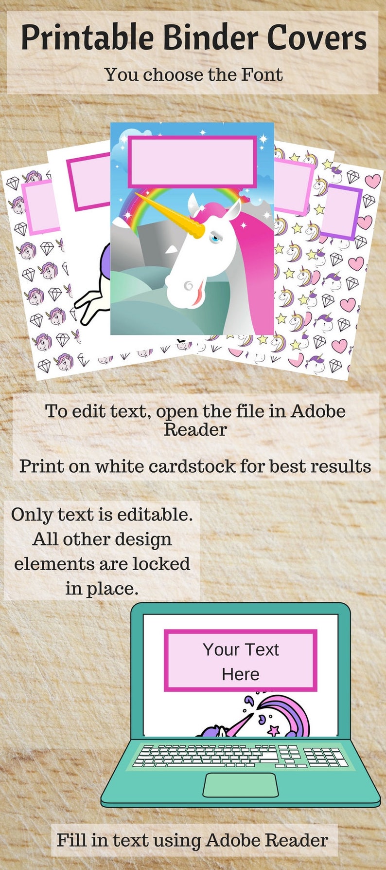 Printable Binder Covers Unicorn Etsy