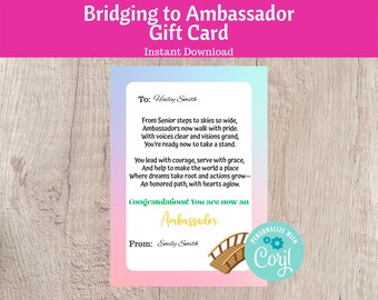 Bridging to Ambassador Gift Card Troop Leader Resource Girl Scout Gift - Printable Instant Download