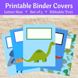 Dinosaur Printable Binder Covers for School Editable Home Office Binder Organization