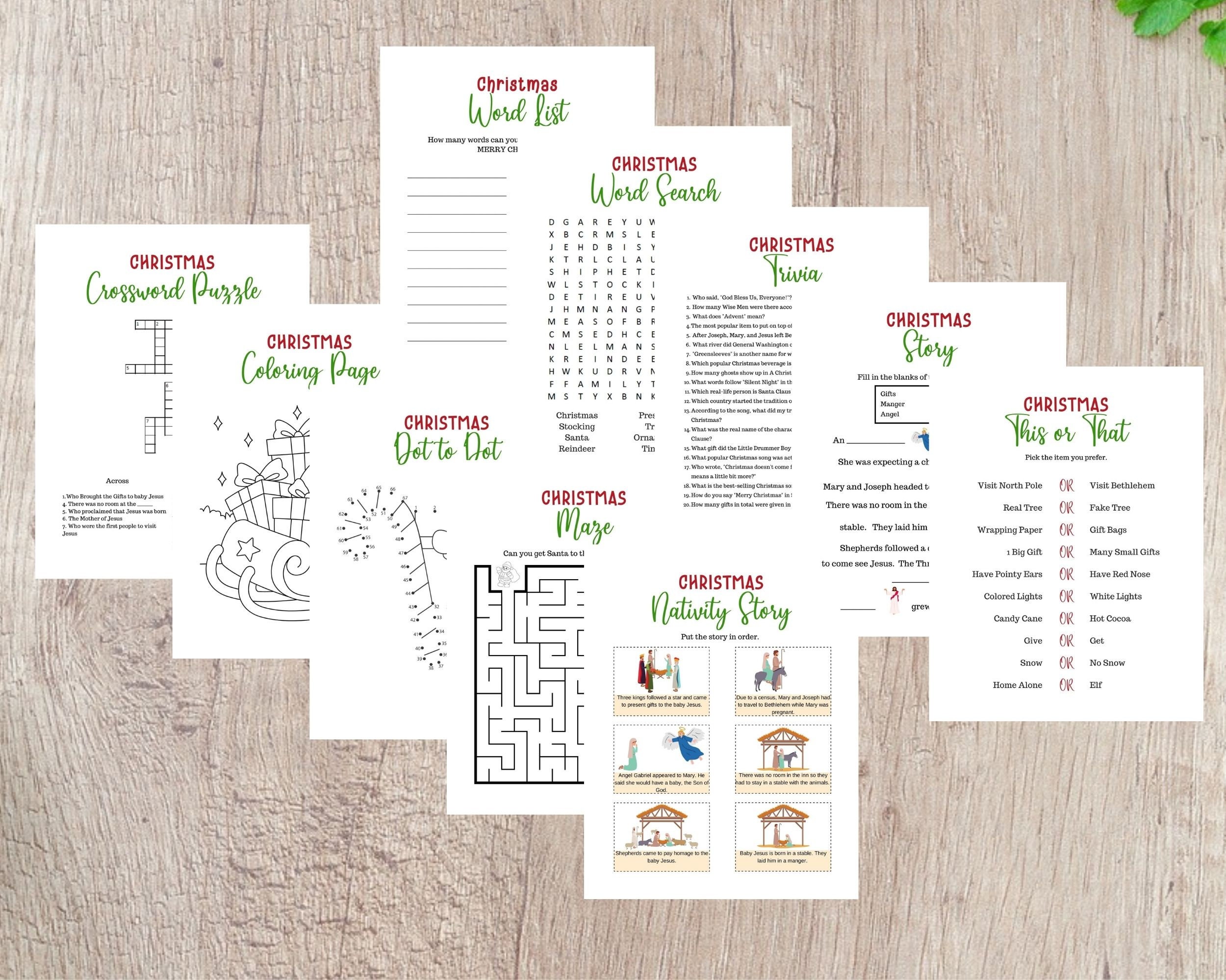 Christmas Activity Pages Printable Instant Download Homeschool Resource ...