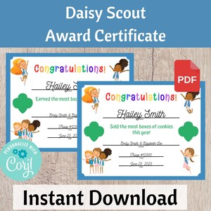 Daisy Scout Award Certificate, Bridging Ceremony Certificate Leader Resource - Printable Instant Download | #101