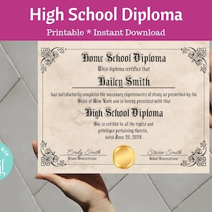 Homeschool Diploma Printable High School Home School Graduation Certificate Template, Editable Instant Download Digital File