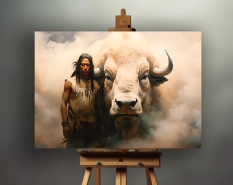 Sacred Buffalo Art Print or Canvas, Native American Art Print, Bison, First Nations, Indigenous. , male gift, Spirit Animals