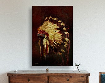 Native American Art Print, 'war Bonnet' Art print or Canvas Wrap, Warrior, First Nations, native headdress, #nativeamericanheritagemonth