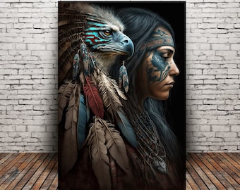 NEW! Eagle Spirit Native American Art Print or Canvas Wrap. Native American Culture, War Paint, Warrior Woman