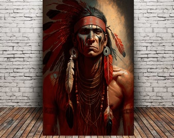 THE RED WARRIOR  Native American Art Print or Canvas Wrap. Warrior Painting, Native American Culture, War Paint, Great Warrior