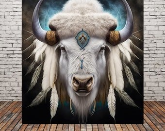 Sacred White Buffalo, Native American Art Print or Canvas, Sacred Animal, Bison painting #nativeamericanheritagemonth